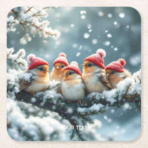 Fantasy Cute Birds Hat Snö Underlägg Papper Kvadrat