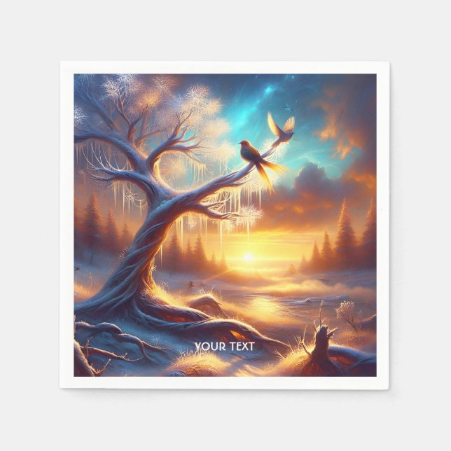Fantasy Cute Birds Sunset Träd Pappersservett (Framsidan)