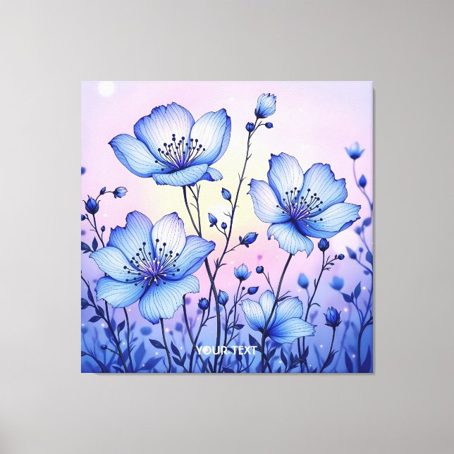 Fantasy Cute Blåa blommor Fält Canvastryck (Framsida)
