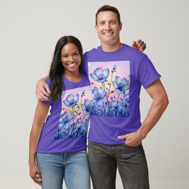 Fantasy Cute Blåa blommor Fält T Shirt (Unisex)