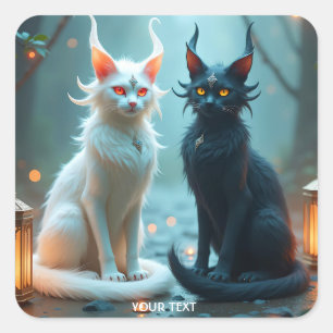 Fantasy Cute Black White Fyrkantigt Klistermärke