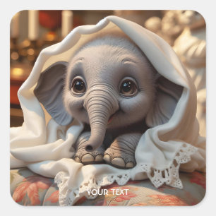 Fantasy Cute Blanket Baby Elephant Fyrkantigt Klistermärke