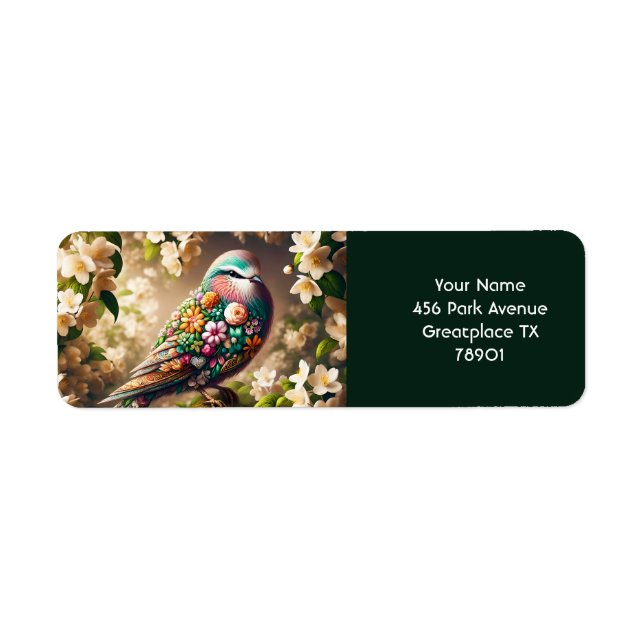 Fantasy Cute Blommigt Bird Jasmine Returadress Etikett (Framsidan)