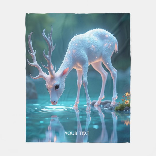 Fantasy Cute Blue Baby Hjort Fleecefilt (Framsidan)