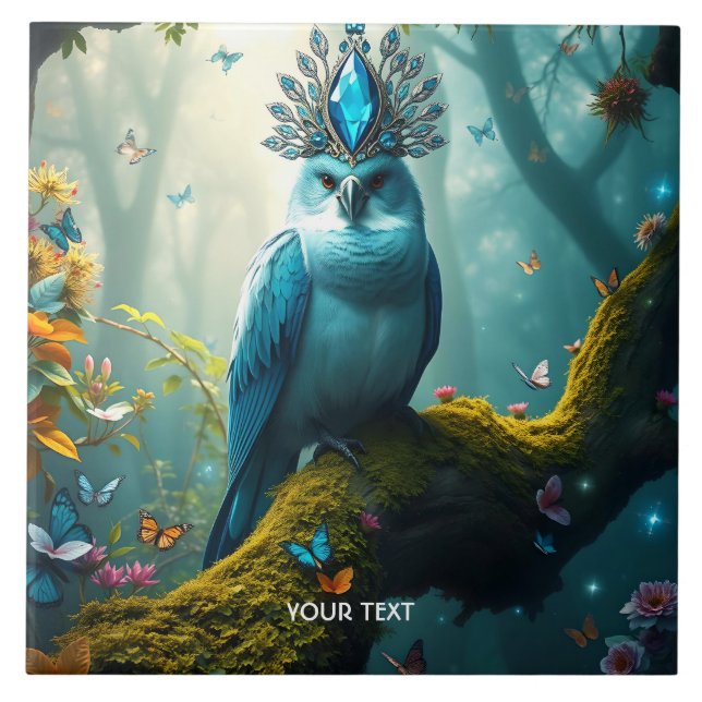 Fantasy Cute Blue Bird Forest Kakelplatta (Framsidan)