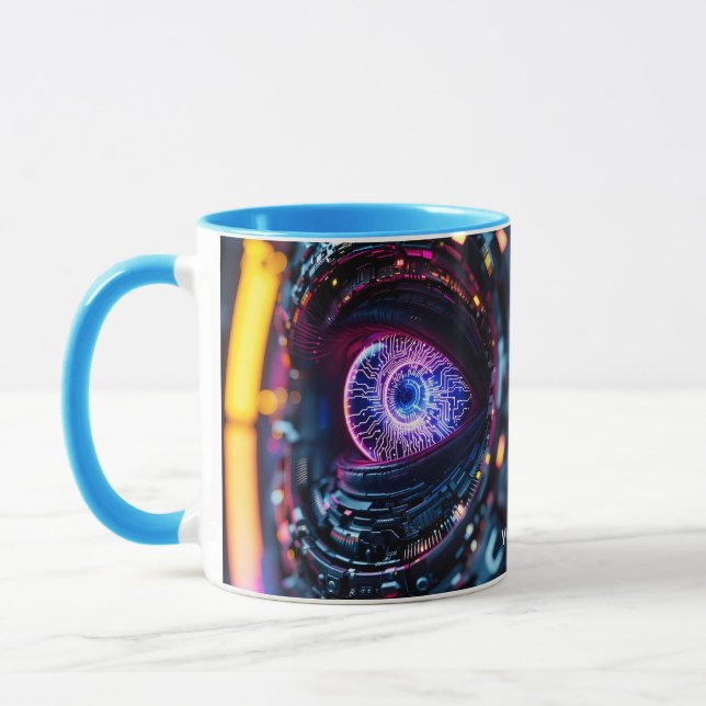 Fantasy Cute Blue Cyber Öga Mugg (Vänster)