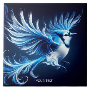 Fantasy Cute Blue Flies Bird Kakelplatta