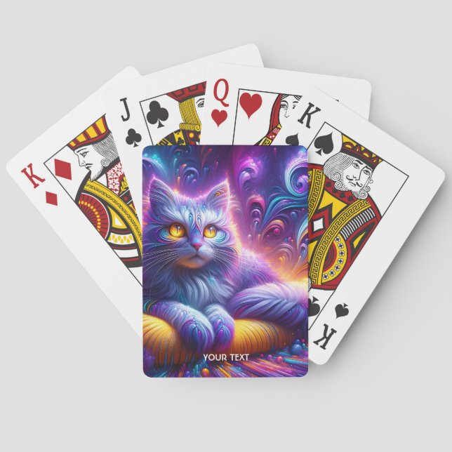 Fantasy Cute Blue Lila Cat Casinokort (Baksidan)