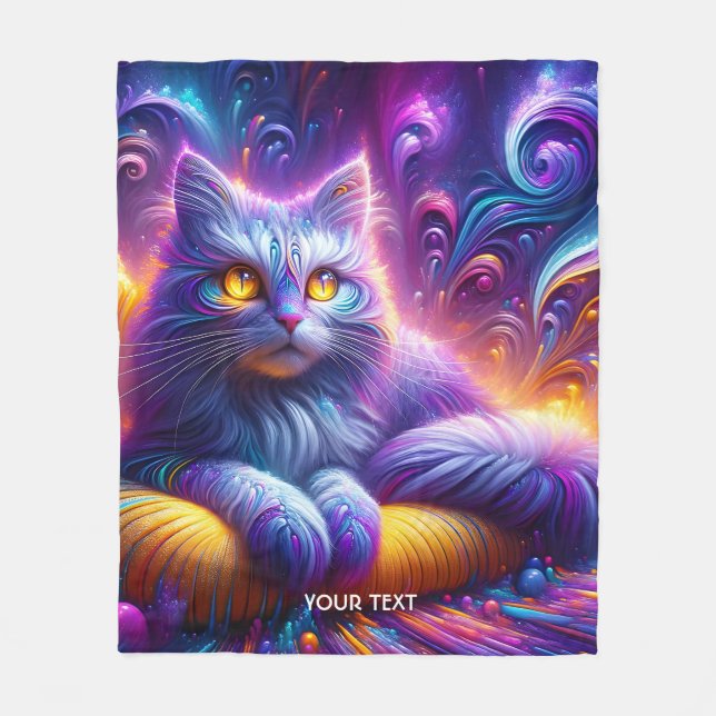 Fantasy Cute Blue Lila Cat Fleecefilt (Framsidan)