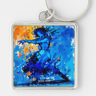 Fantasy Cute Blue Orange Dancer Fyrkantig Silverfärgad Nyckelring