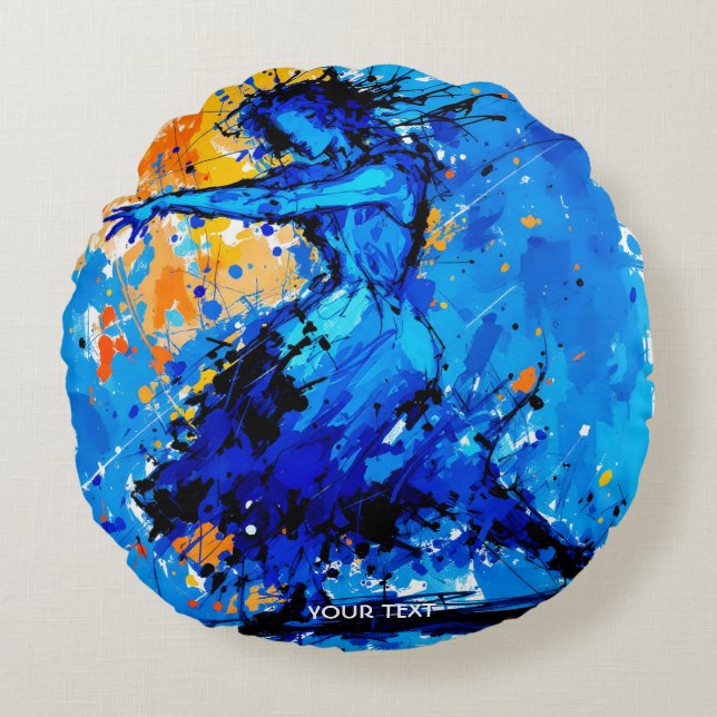 Fantasy Cute Blue Orange Dancer Rund Kudde (Framsidan)