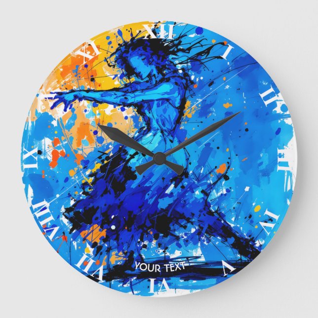 Fantasy Cute Blue Orange Dancer Stor Klocka (Framsida)