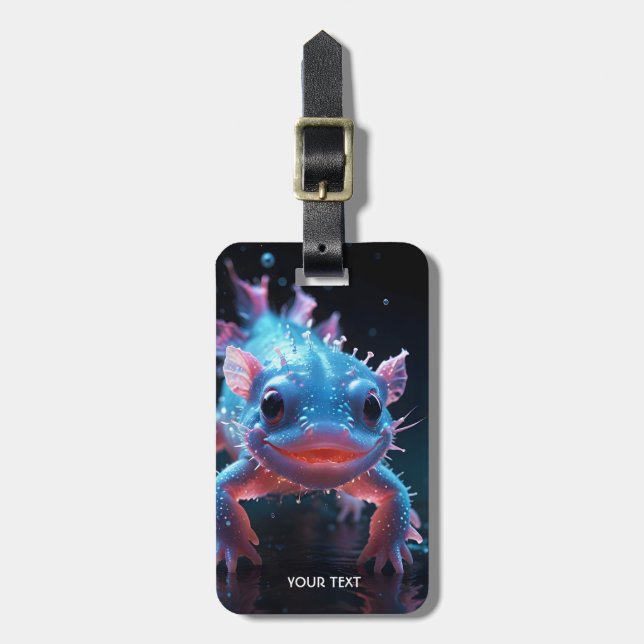 Fantasy Cute Blue Smiling Axolotl Bagagebricka (Vertikal Framsida)