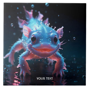 Fantasy Cute Blue Smiling Axolotl Kakelplatta