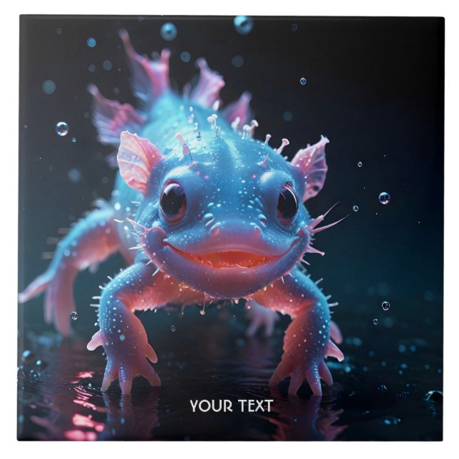 Fantasy Cute Blue Smiling Axolotl Kakelplatta (Framsidan)