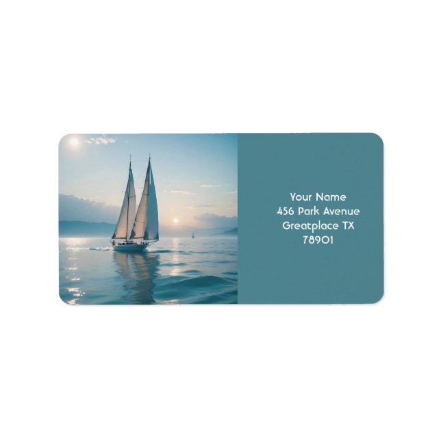 Fantasy Cute Boat Sea Sol Adressetikett (Framsidan)