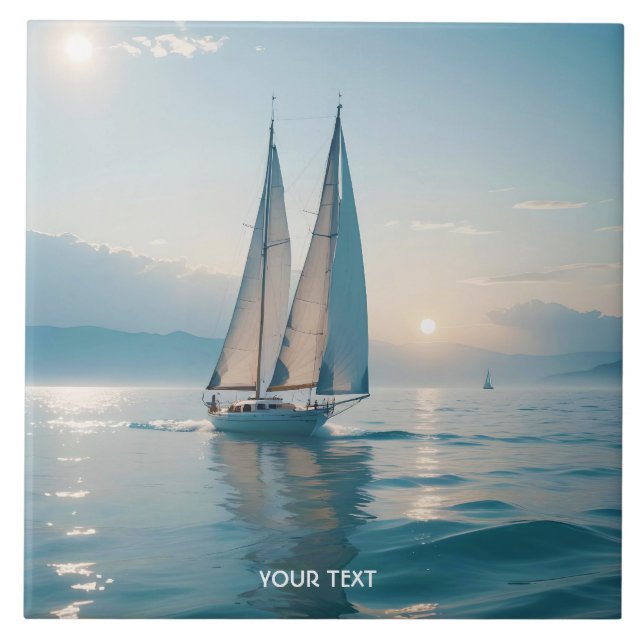 Fantasy Cute Boat Sea Sol Kakelplatta (Framsidan)