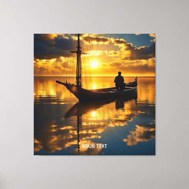 Fantasy Cute Boat Sunset Sea Canvastryck (Framsida)