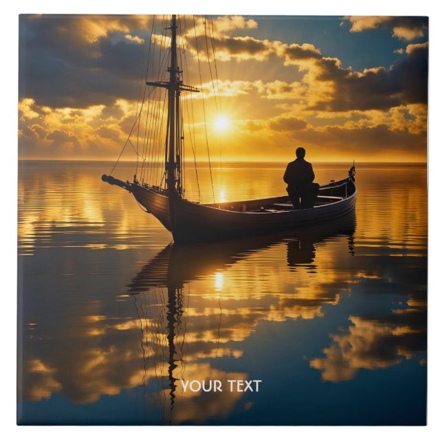 Fantasy Cute Boat Sunset Sea Kakelplatta (Framsidan)