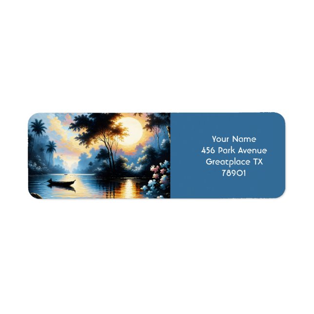 Fantasy Cute Boat Sunset Sjö Returadress Etikett (Framsidan)