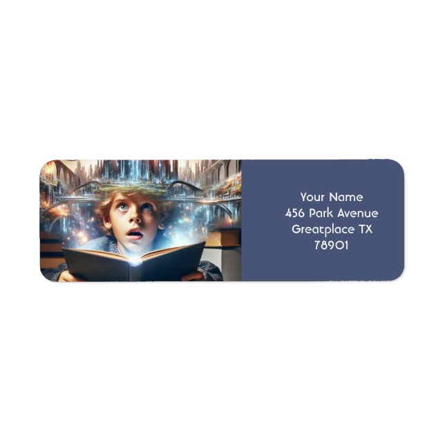 Fantasy Cute Boy City Bok Returadress Etikett (Framsidan)