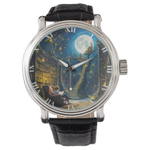 Fantasy Cute Boy Träd Bibliotek Armbandsur
