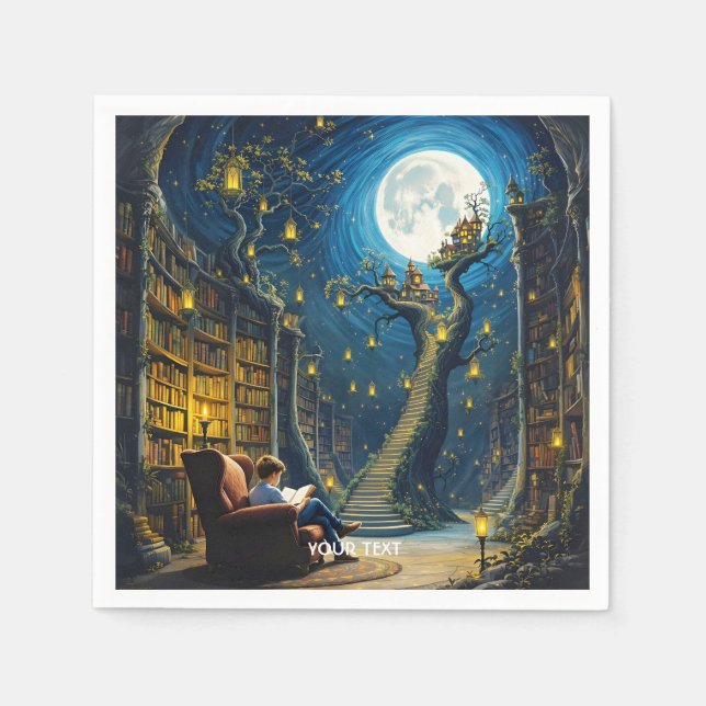 Fantasy Cute Boy Träd Bibliotek Pappersservett (Framsidan)