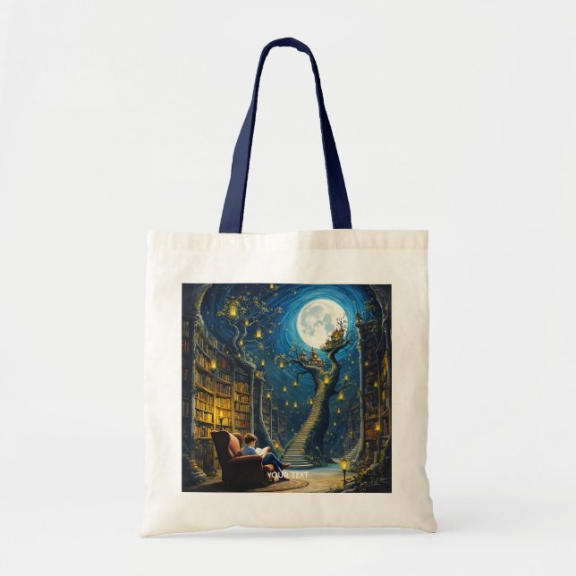 Fantasy Cute Boy Träd Bibliotek Tygkasse (Framsidan)