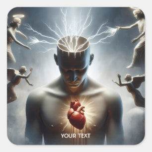 Fantasy Cute Brain Heart Lighting Fyrkantigt Klistermärke