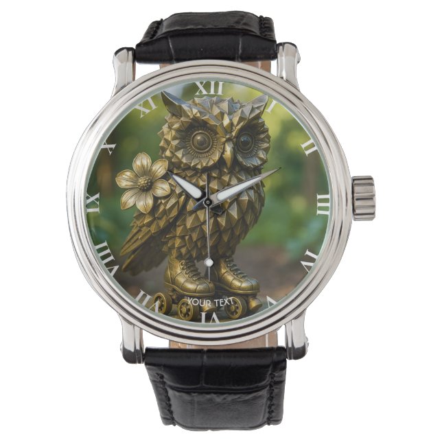 Fantasy Cute Brass Owl Skates Armbandsur (Framsida)