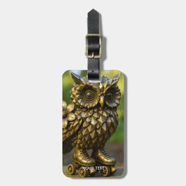 Fantasy Cute Brass Owl Skates Bagagebricka (Vertikal Framsida)