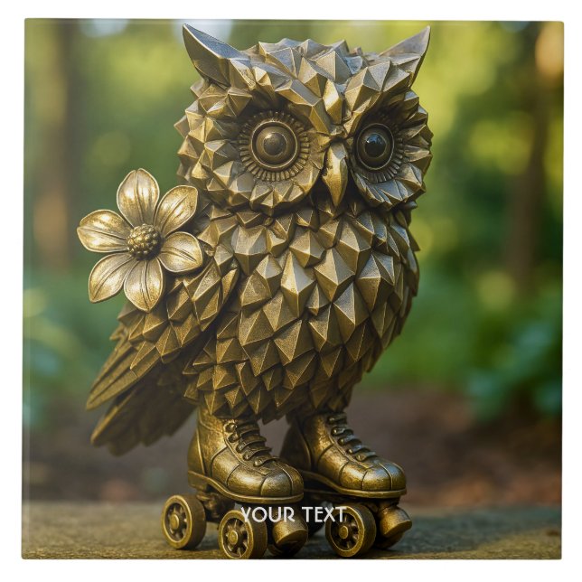 Fantasy Cute Brass Owl Skates Kakelplatta (Framsidan)