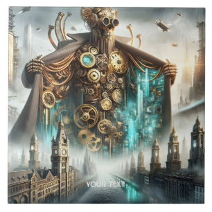 Fantasy Cute Bridge Steampunk Robot Kakelplatta