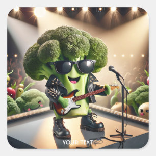 Fantasy Cute Broccoli spelar Guitar Fyrkantigt Klistermärke