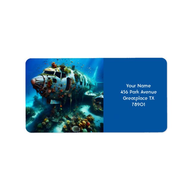 Fantasy Cute Broken Airplan Ocean Adressetikett (Framsidan)