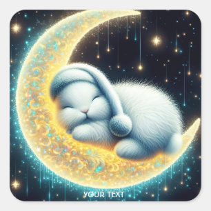 Fantasy Cute Bunny Crescent Måne Fyrkantigt Klistermärke