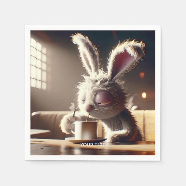 Fantasy Cute Bunny Drinking Coffee Pappersservett (Framsidan)