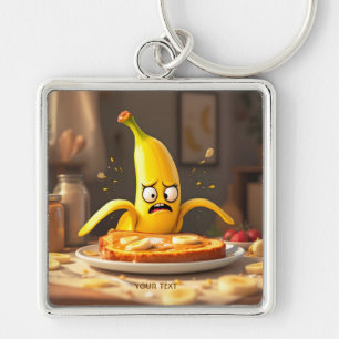 Fantasy Cute Butter Banana Toast Fyrkantig Silverfärgad Nyckelring