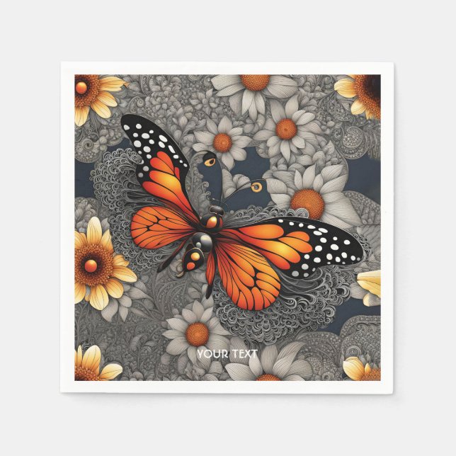 Fantasy Cute Butterfly Filigree Flowers Pappersservett (Framsidan)