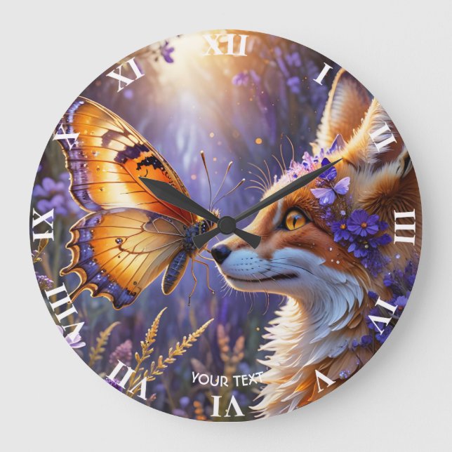 Fantasy Cute Butterfly Flox Stor Klocka (Framsida)