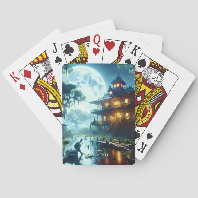 Fantasy Cute Cabin Sjö Crokodile Casinokort (Baksidan)