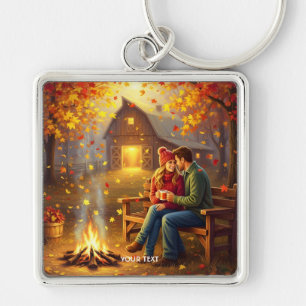 Fantasy Cute Campfire Land Fyrkantig Silverfärgad Nyckelring
