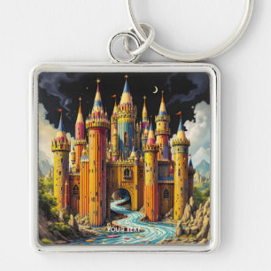 Fantasy Cute Castle från Pencil Fyrkantig Silverfärgad Nyckelring