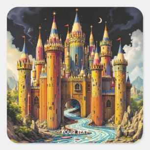 Fantasy Cute Castle från Pencil Fyrkantigt Klistermärke