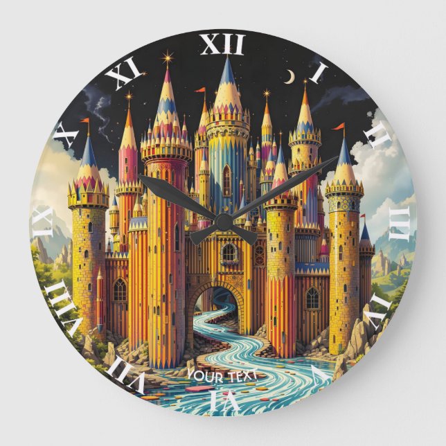 Fantasy Cute Castle från Pencil Stor Klocka (Framsida)