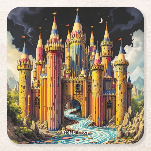 Fantasy Cute Castle från Pencil Underlägg Papper Kvadrat (Framsidan)