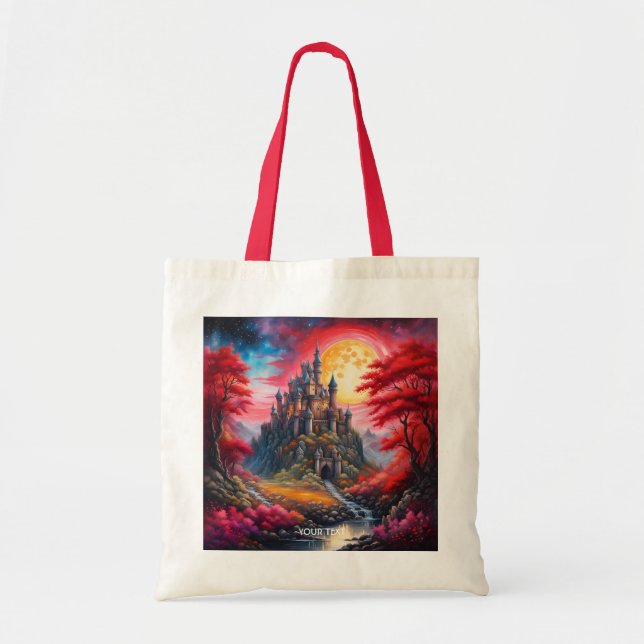 Fantasy Cute Castle Måne Träd Tygkasse (Framsidan)