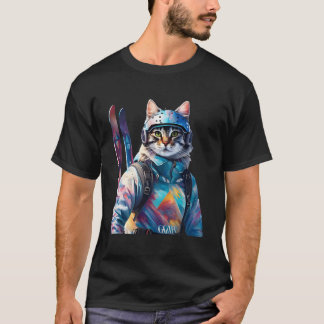 Fantasy Cute Cat Alpine Skis T Shirt