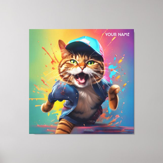 Fantasy Cute Cat Dancing Hip-pop Canvastryck (Framsida)
