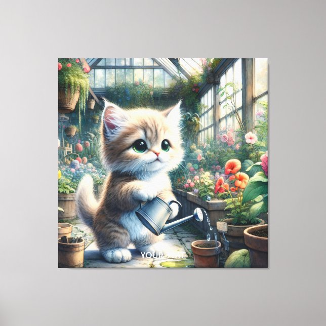 Fantasy Cute Cat Garden Flowers Canvastryck (Framsida)